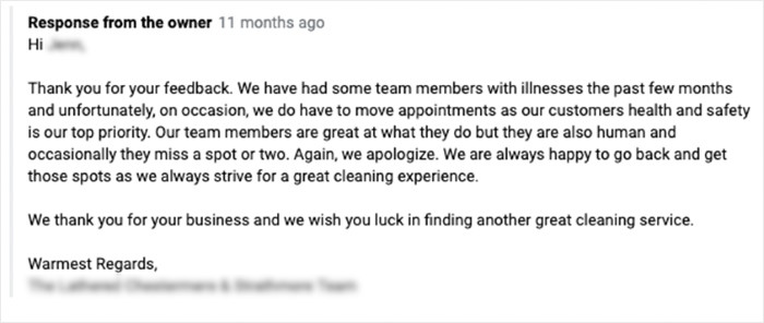missed appointment response