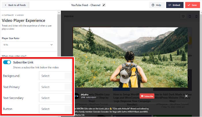 subscribe button options youtube feed pro