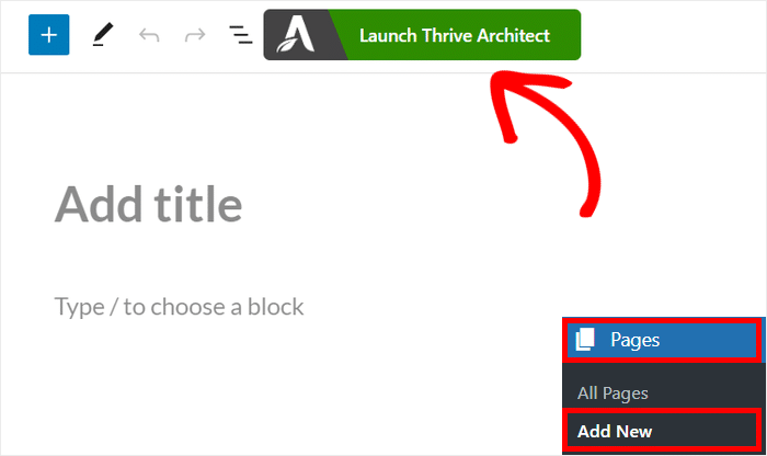 add new page thrive architect