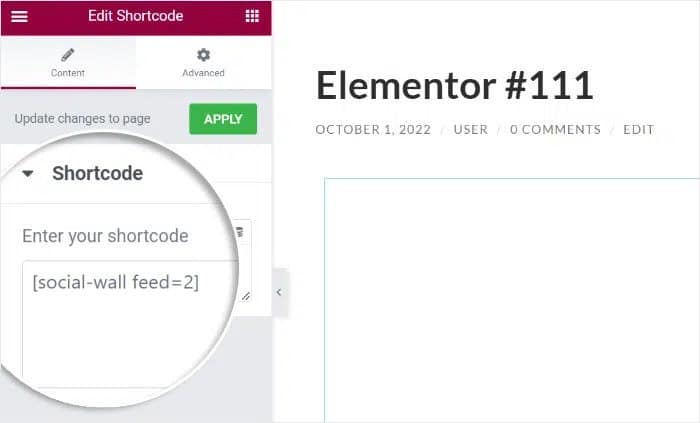 add social wall shortcode to elementor