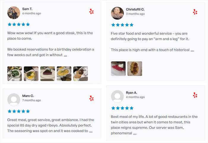 yelp testimonials feed example