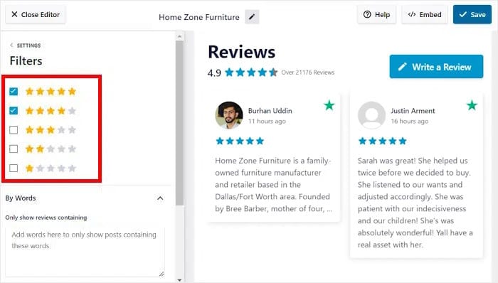 filter your trustpilot reviews