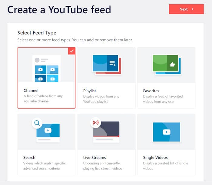 selecting your feed type youtube