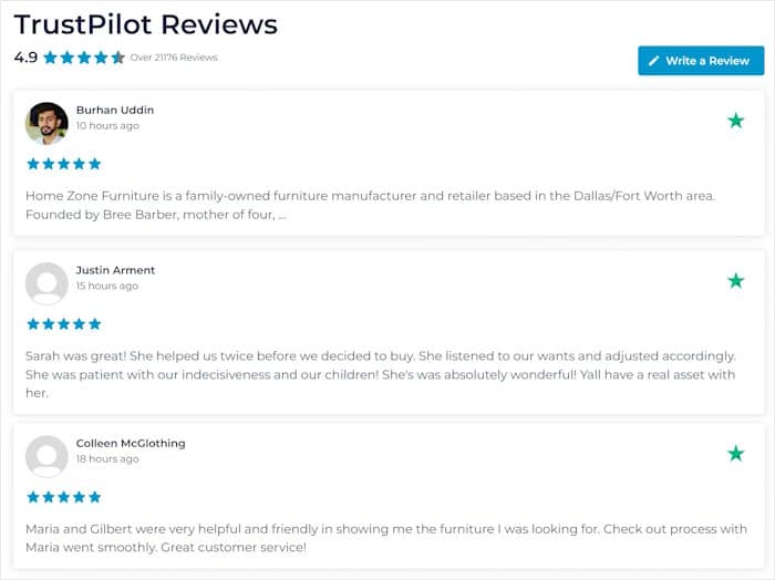 trustpilot review feed example