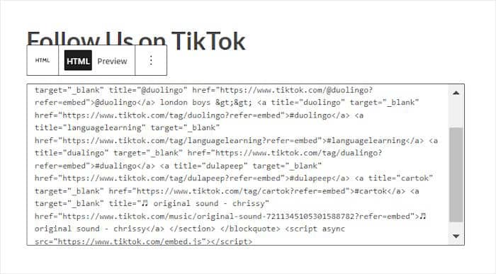 add embed code for tiktok