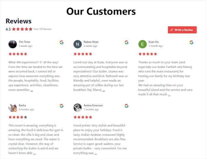 google review grid example