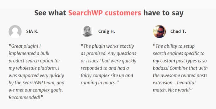 search wp customer testimonials