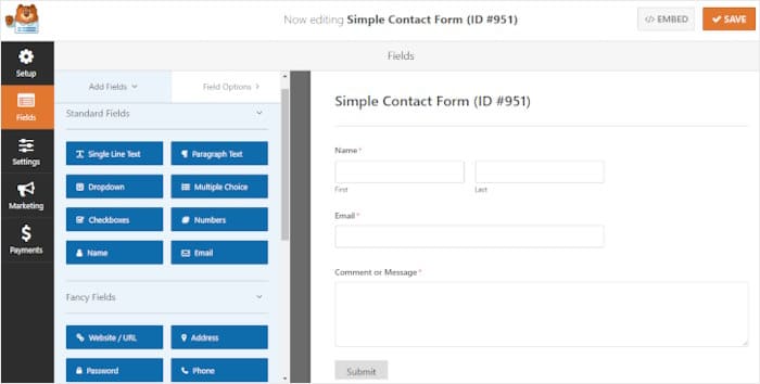 wpforms contact form builder