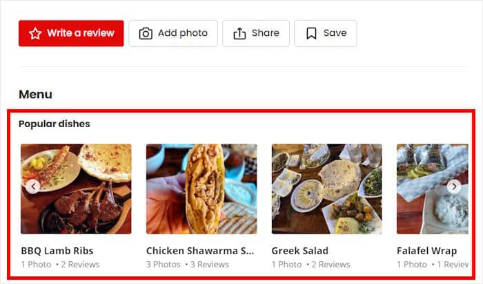 popular dishes yelp