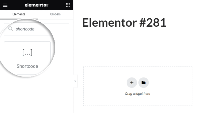 search for shortcode block elementor