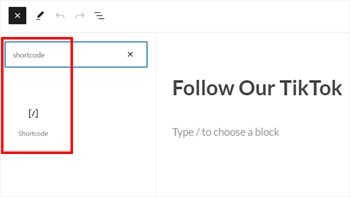 shortcode block tiktok
