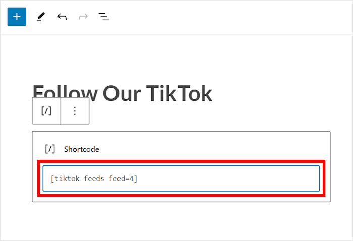 shortcode for tiktok feed pro