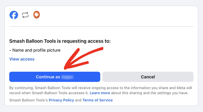 click the continue button on facebook