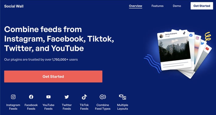 social wall homepage with supported platforms