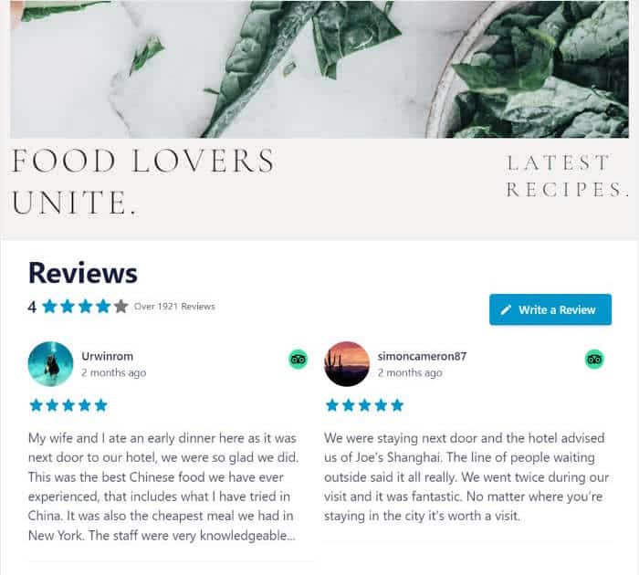 tripadvisor elementor feed example