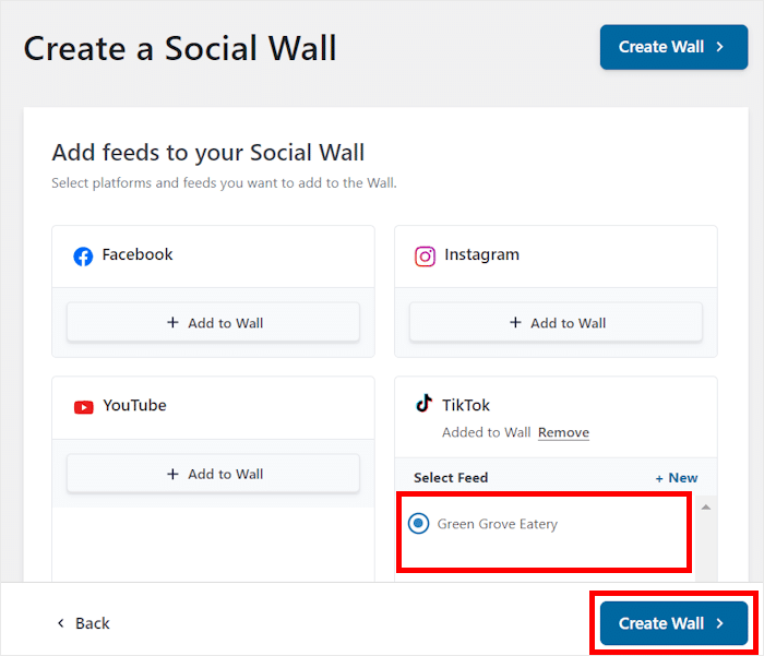 select tiktok feeds for wall