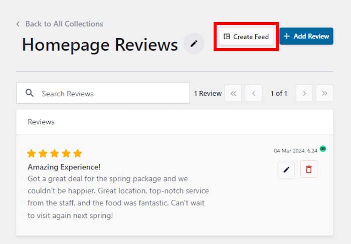 create new review feed from collections