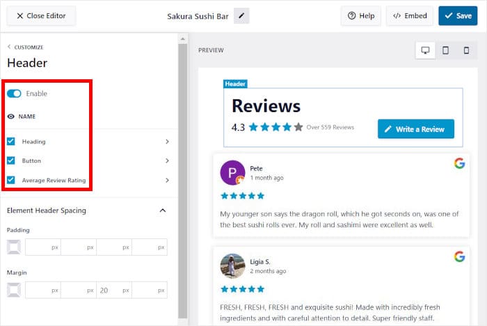 customize your google reviews header