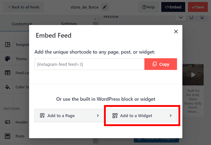 add instagram video feed to widget