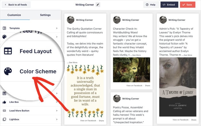 color scheme option for facebook feed pro plugin