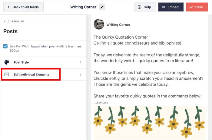 Start editing individual post elements for facebook