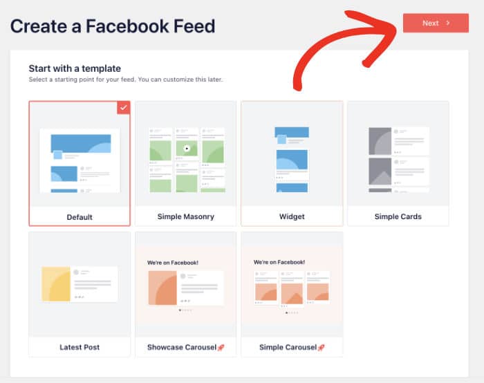 select your facebook feed template option