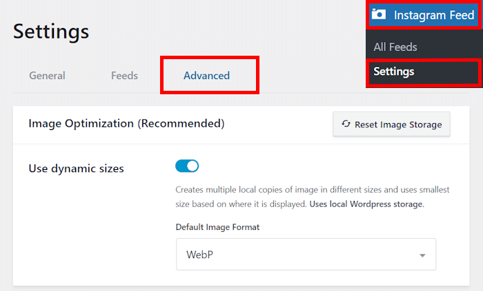 advanced options instagram feed pro menu
