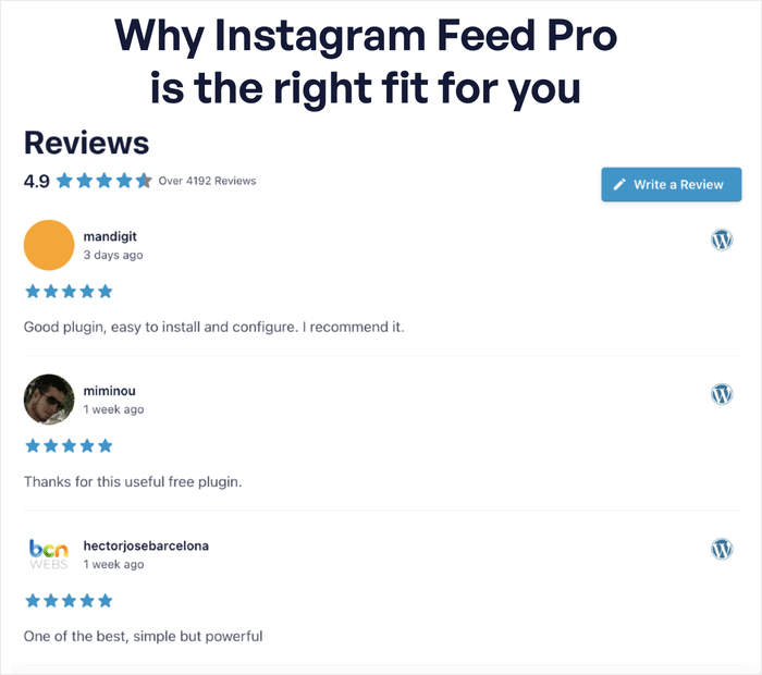 example of wordpress reviews feed