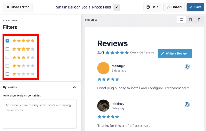 filters for your wordpress reviews