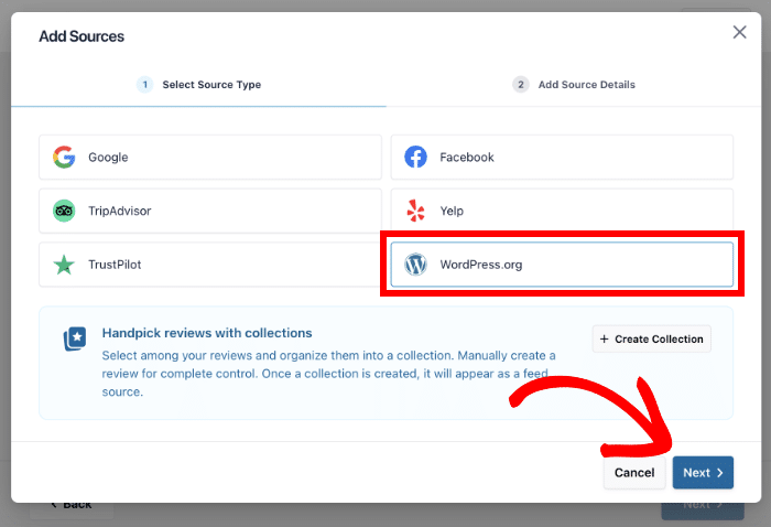 select wordpress.org as source