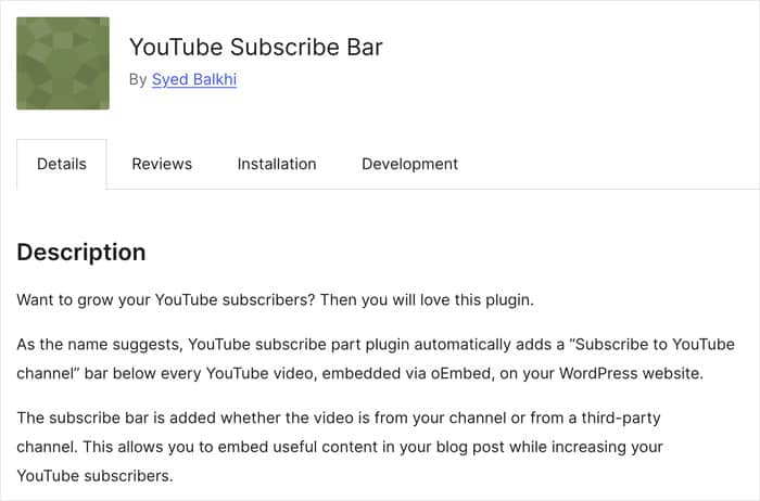youtube subscribe bar plugin