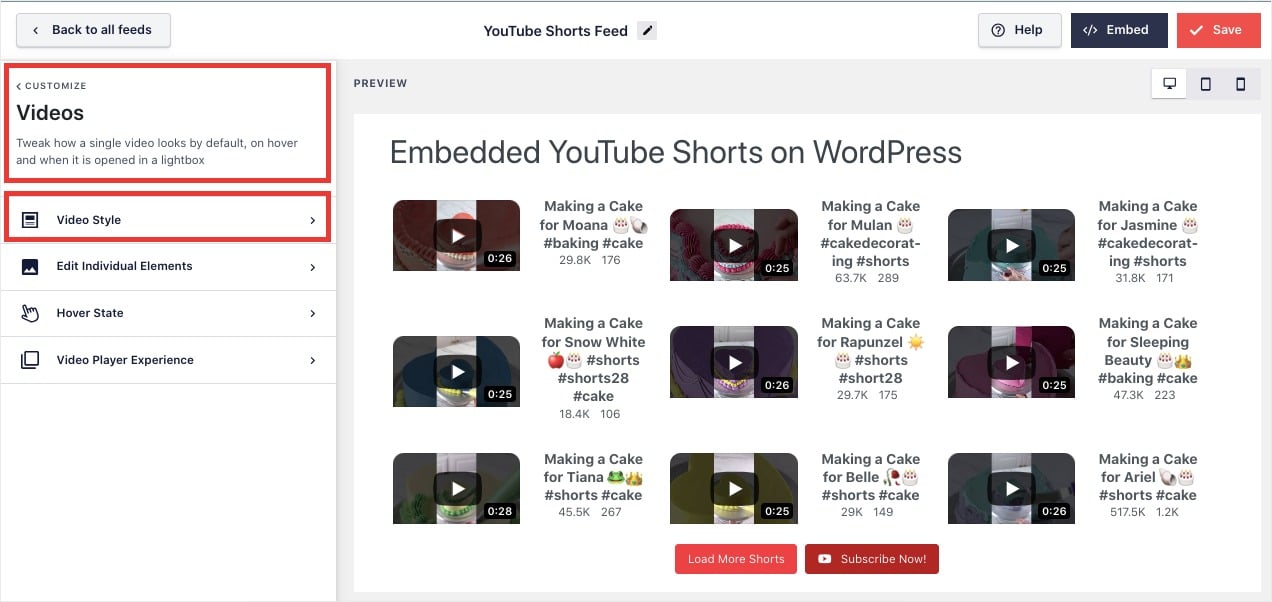 customize the video style of your youtube shorts