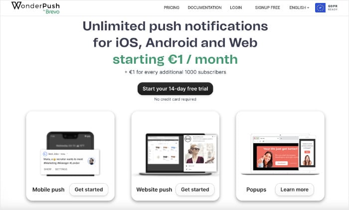 wonderpush tool for push notifications