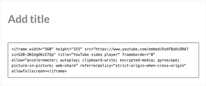 add youtube embed code to custom html block