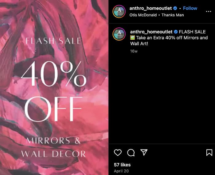 instagram flash sale example