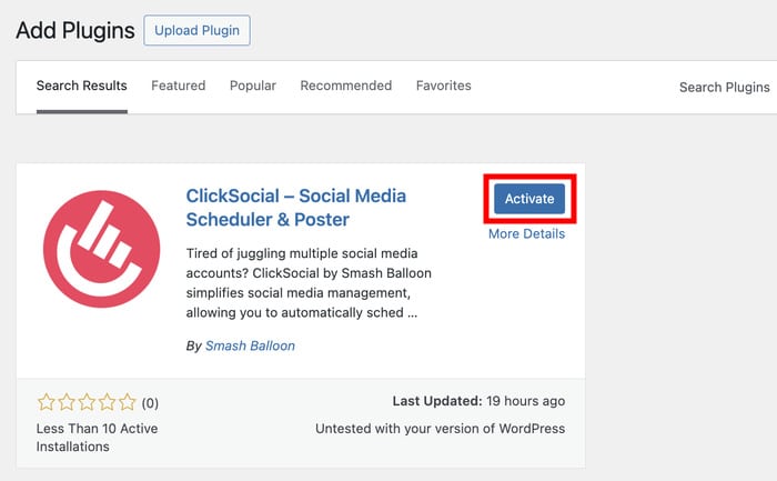 activate the clicksocial plugin