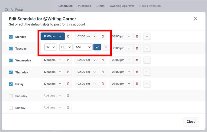 change time slots for facebook