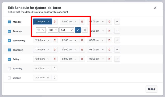 edit a timeslot for clicksocial