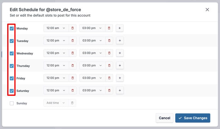 select days to schedule instagram posts