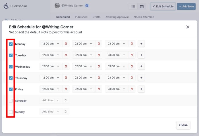 edit posting schedule for facebook