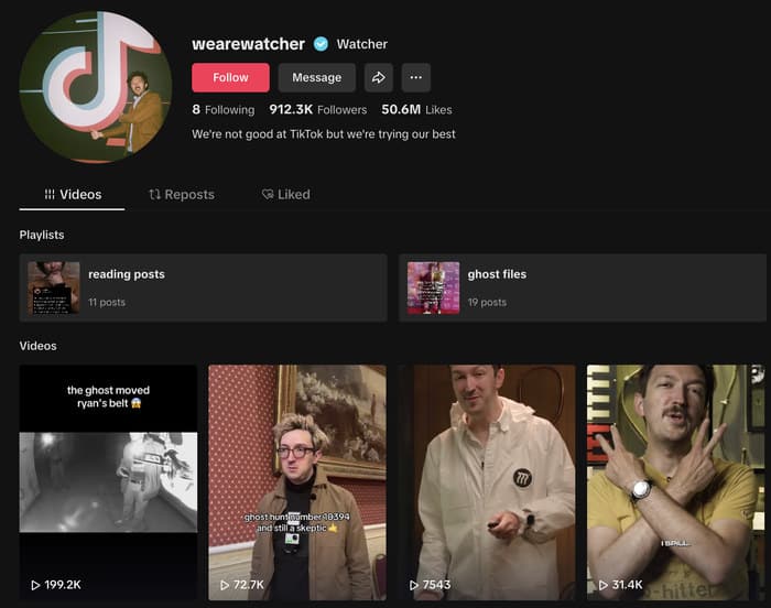 example of tiktok channel to promote youtube