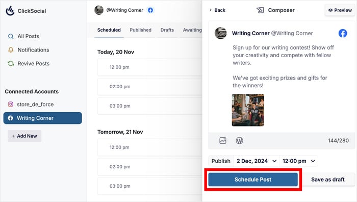 schedule facebook post from your wordpress