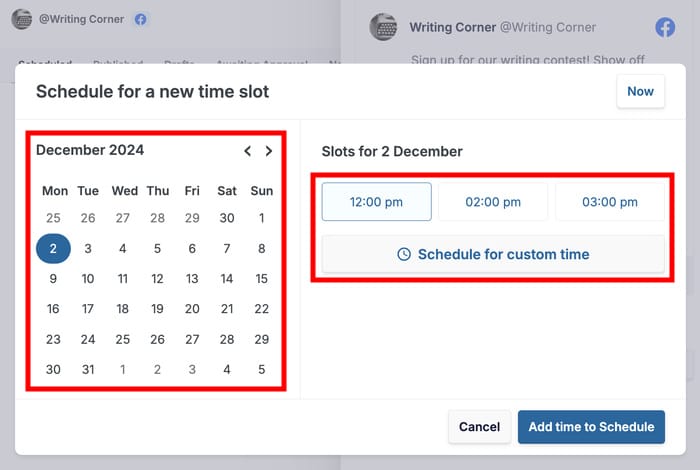 select date and time for facebook auto posting