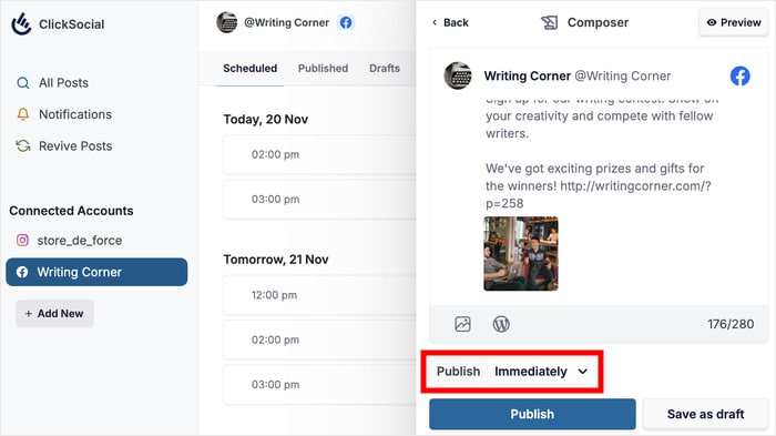 select time slot for wordpress post facebook