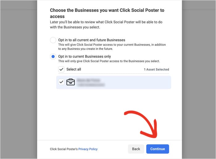 select your business for clicksocial