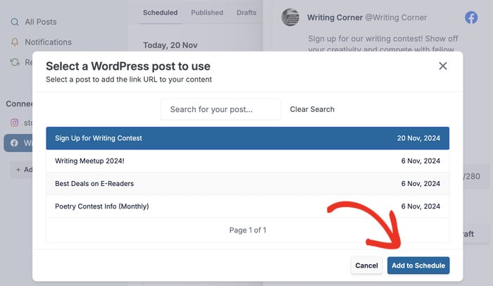 select your wordpress post for facebook