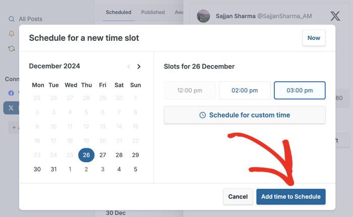 select your scheduling time for tweet