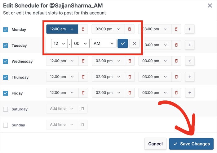 set your time slots clicksocial