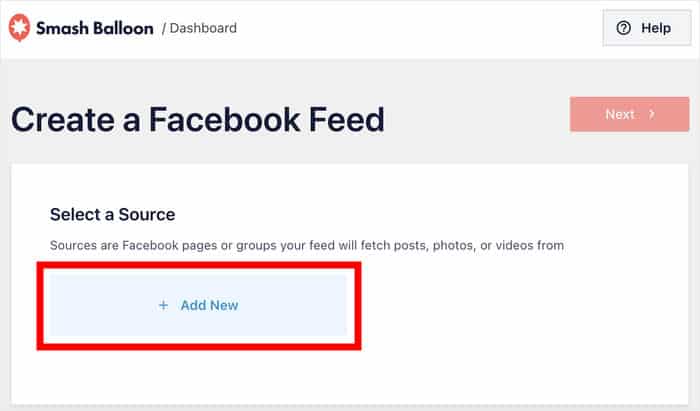 add new source facebook feed pro