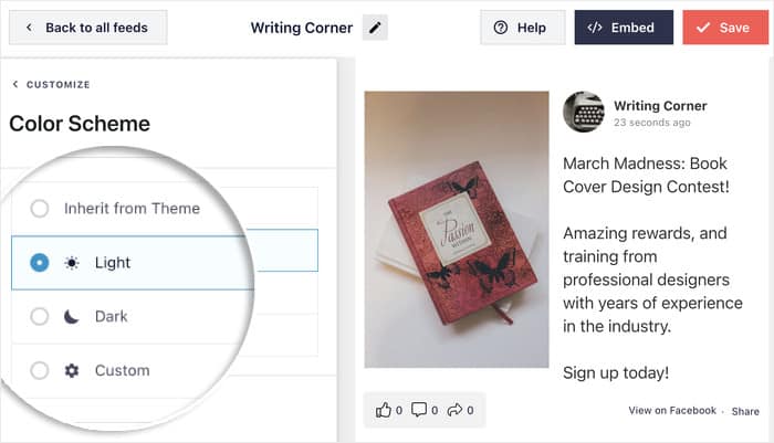 color scheme options for elementor facebook feed